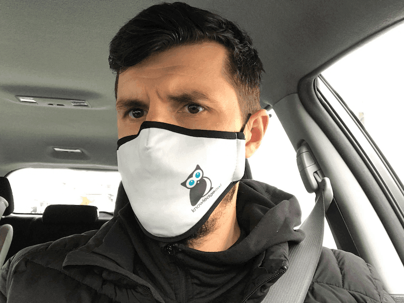 Sorin wearing his mask in Beiuș, Romania