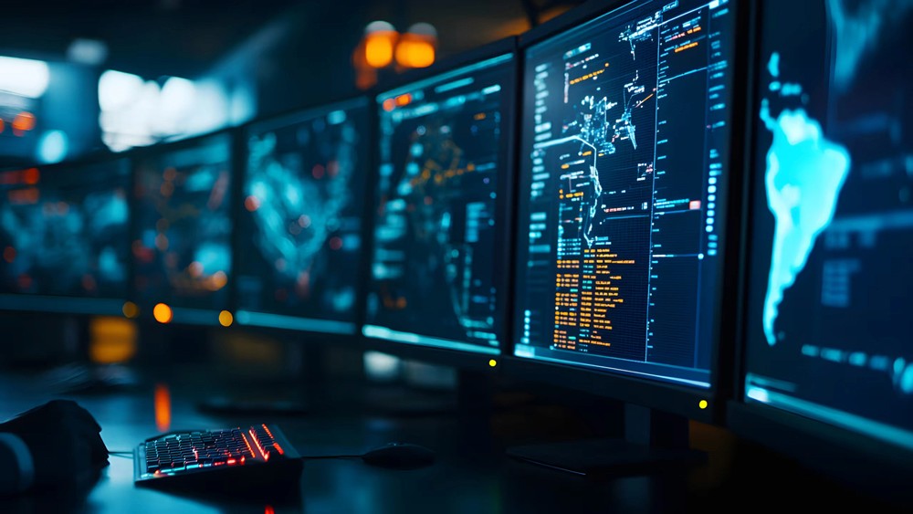 Red digital warning symbol glowing on a circuit board interface, representing active ransomware exploitation of the VMware ESXi CVE 2025 22225 vulnerability and hypervisor compromise.