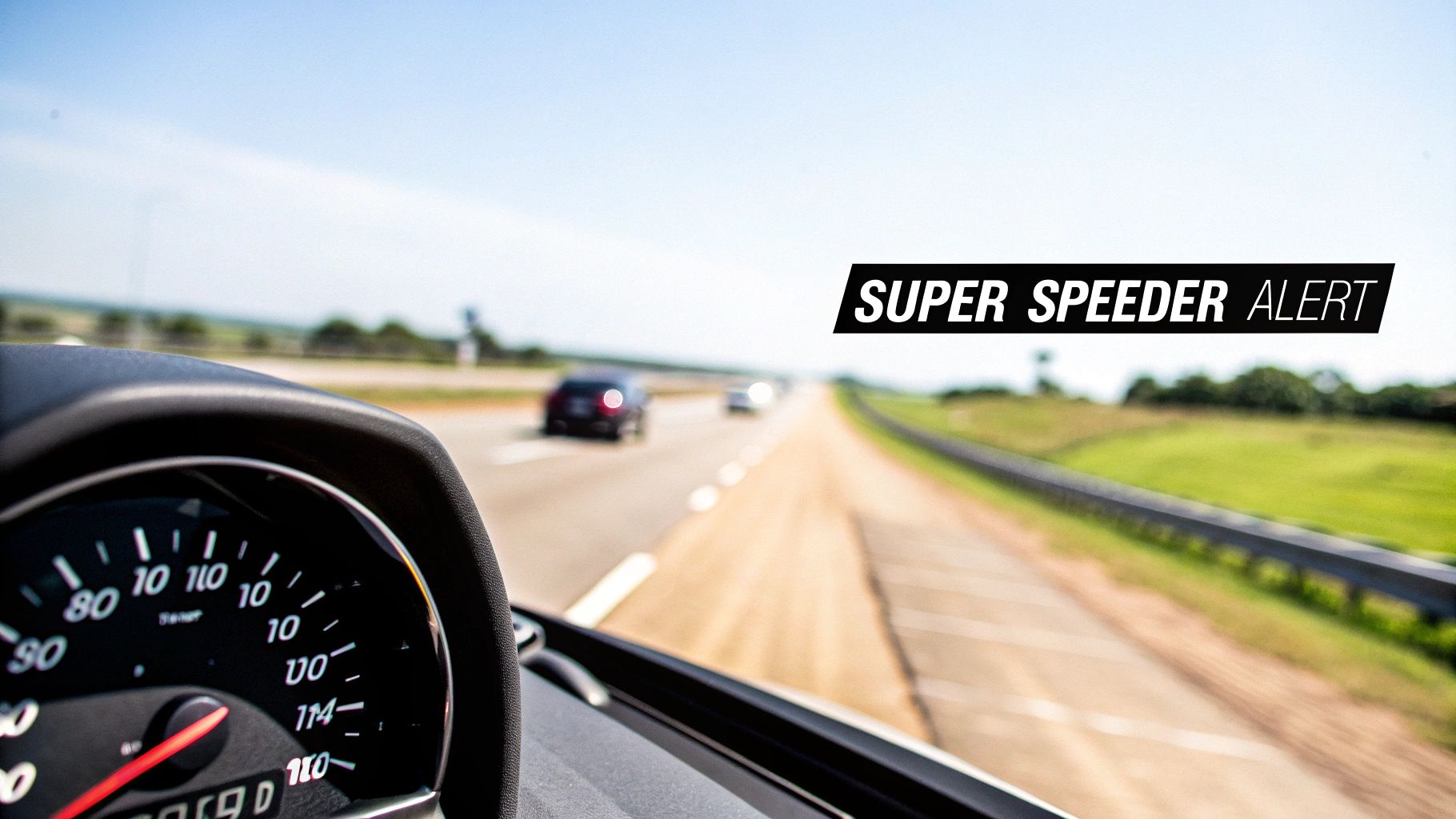 A speedometer showing a high speed to illustrate the concept of a Super Speeder violation.