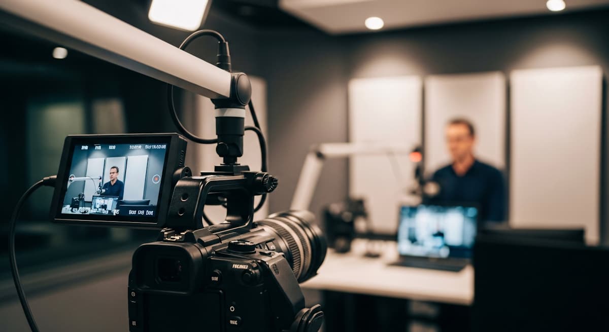 Eine person sitzt in einem studio und nimmt ein video auf