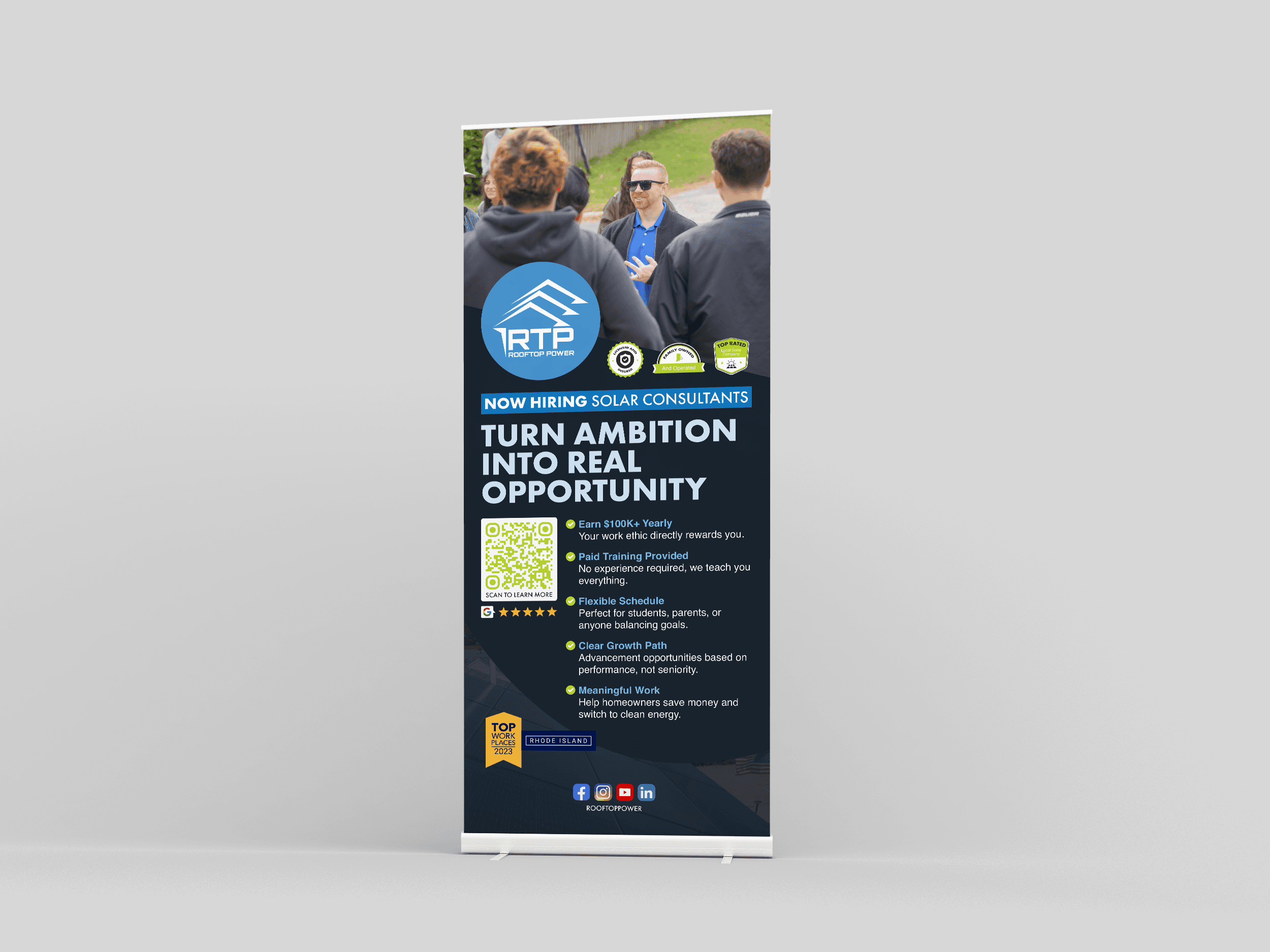 Rooftop Power Hiring Pop Up Banner