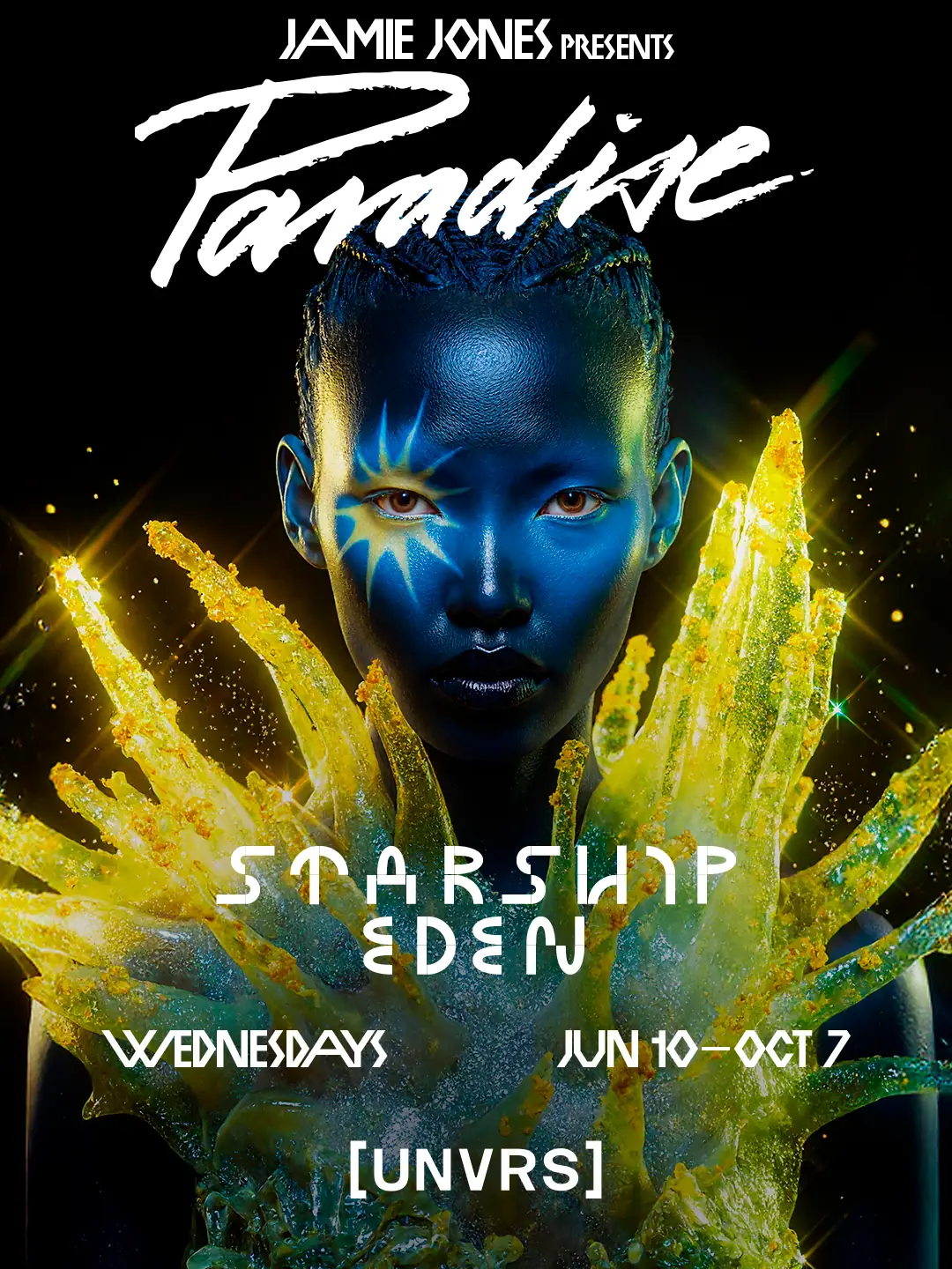 Paradise by Jamie Jones [UNVRS] 2026 residency poster. Credits : The Night League