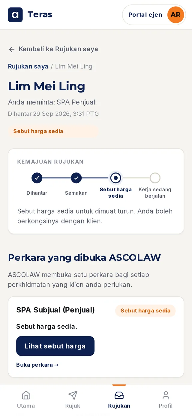 Sebut harga sedia. (Data contoh)