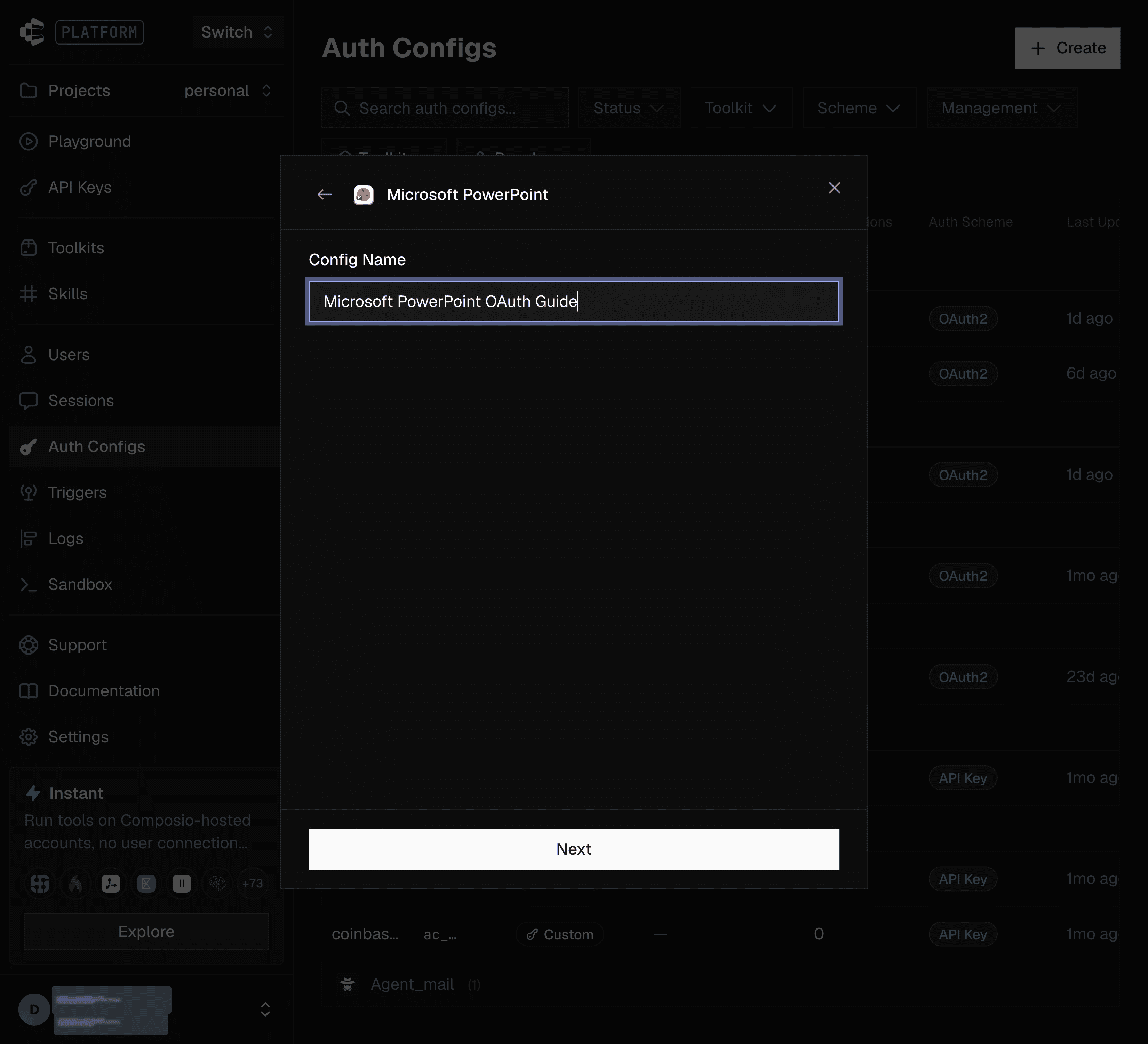 Config Name field