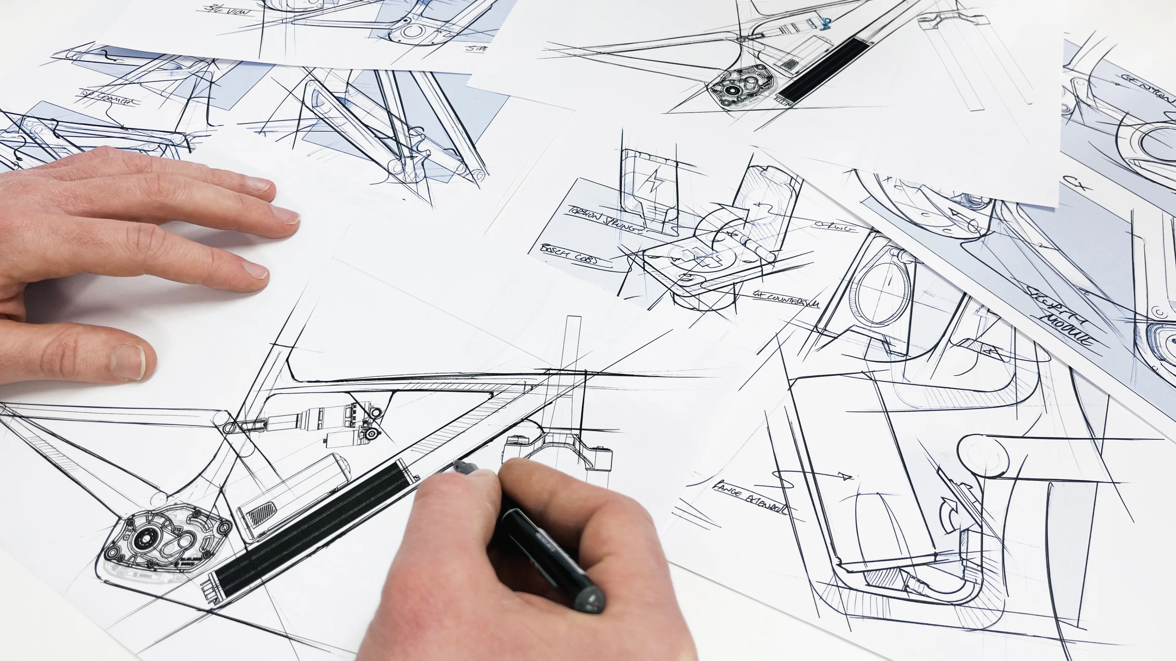 Industrial design sketches of the whyte elyte electric mountain bike