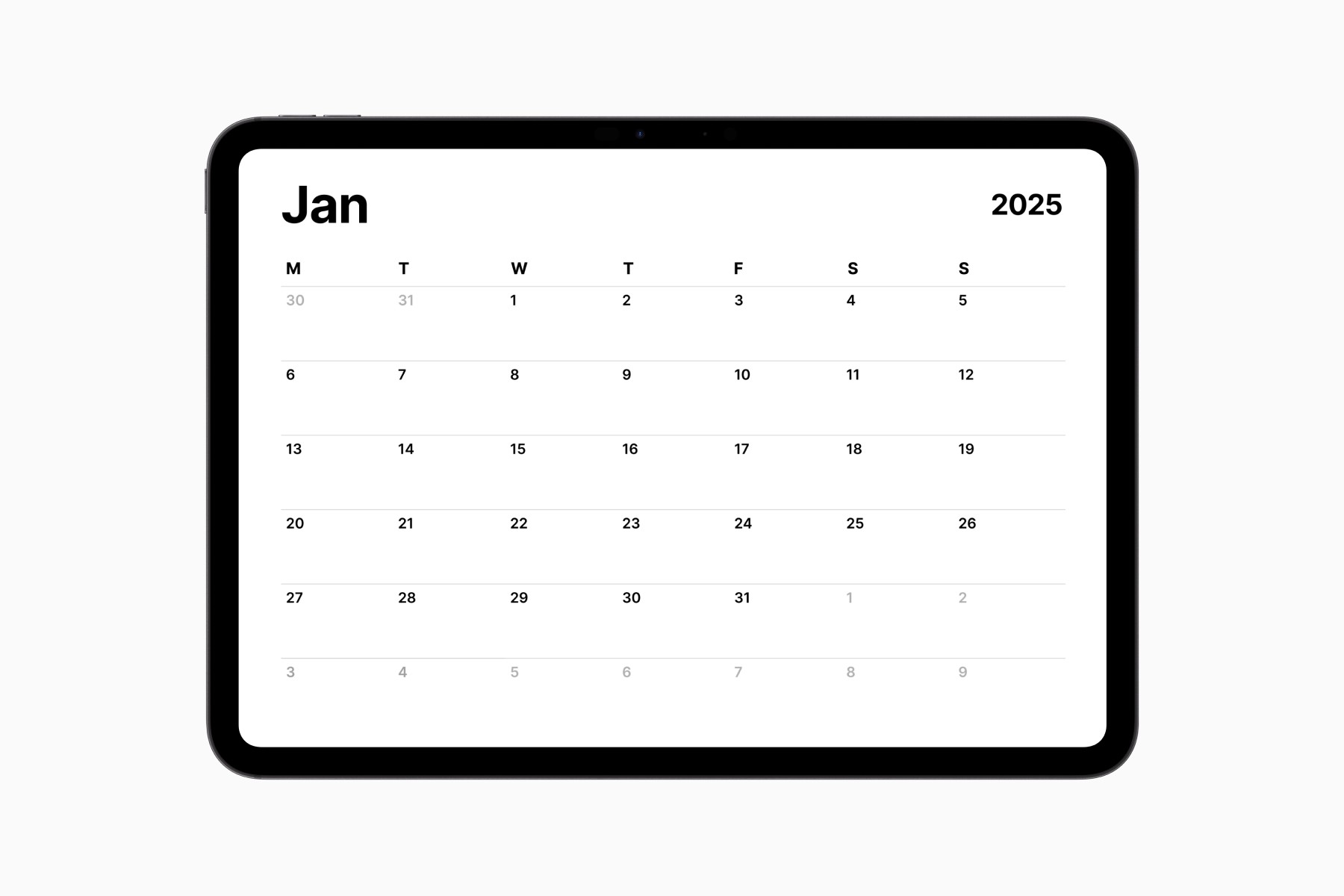 2025 Monthly Calendar January