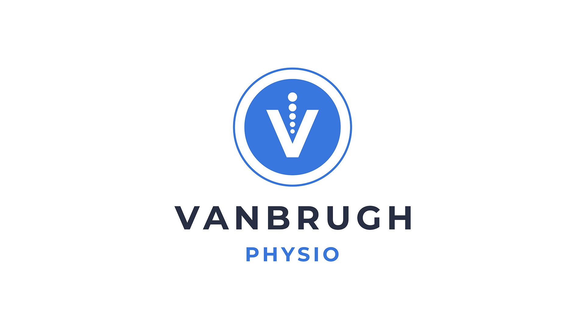 Vanbrugh Physio logo vertical stack in navy and blue
