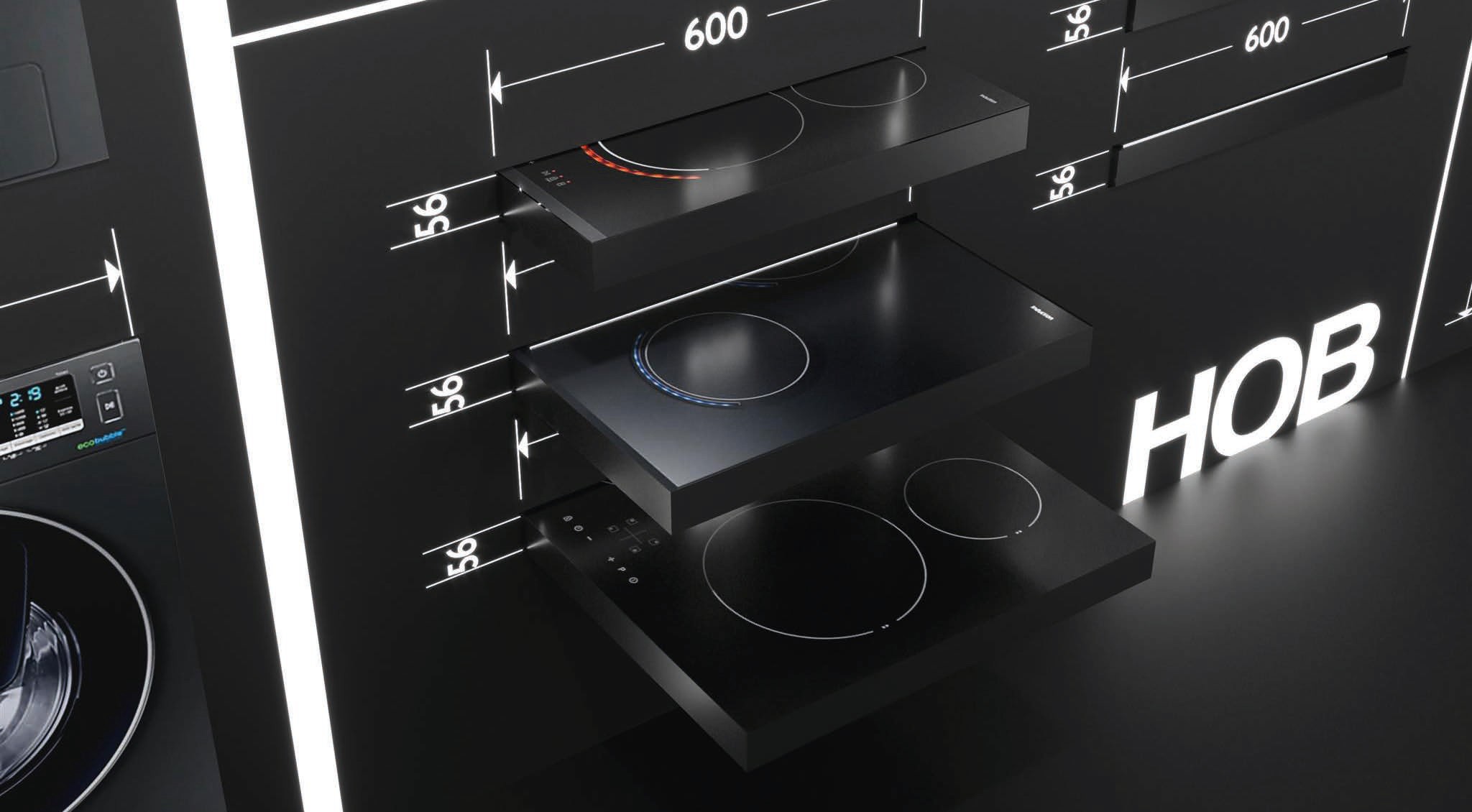 Detail closup baking tray Booth SAMSUNG deign concept exbition retail and musal black and white lighting design 