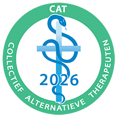 CAT (Collectief Alternatieve Therapeuten) logo on a therapist’s website, indicating professional membership and quality standards.