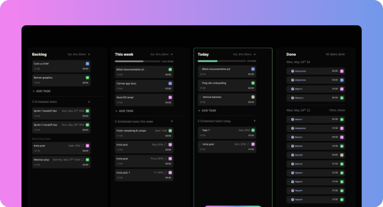 blitzit app ui showing productivity tips