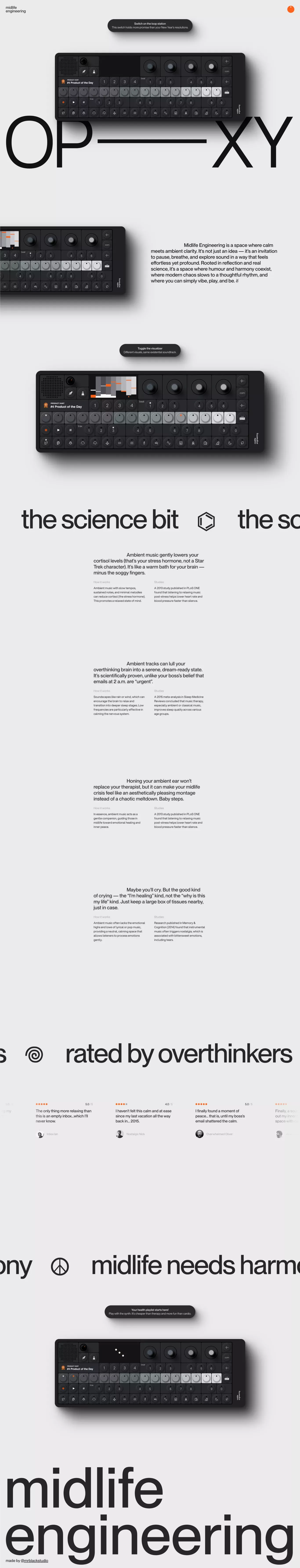 Midlife Engineering - Sound therapy for landing page screenshot showcasing Health & Fitness and Music design