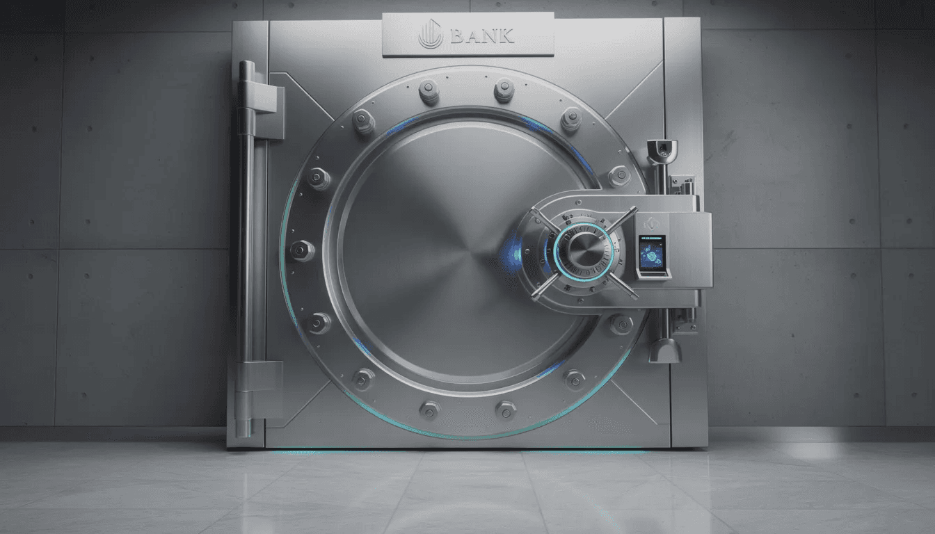 The image depicts a large, secure vault door, symbolizing the custody and security of financial assets, particularly focusing on precious metals like physical silver and gold. This representation emphasizes the importance of safeguarding investments in a volatile market, highlighting the role of silver backed cryptocurrency and tokenized silver in modern financial systems.
