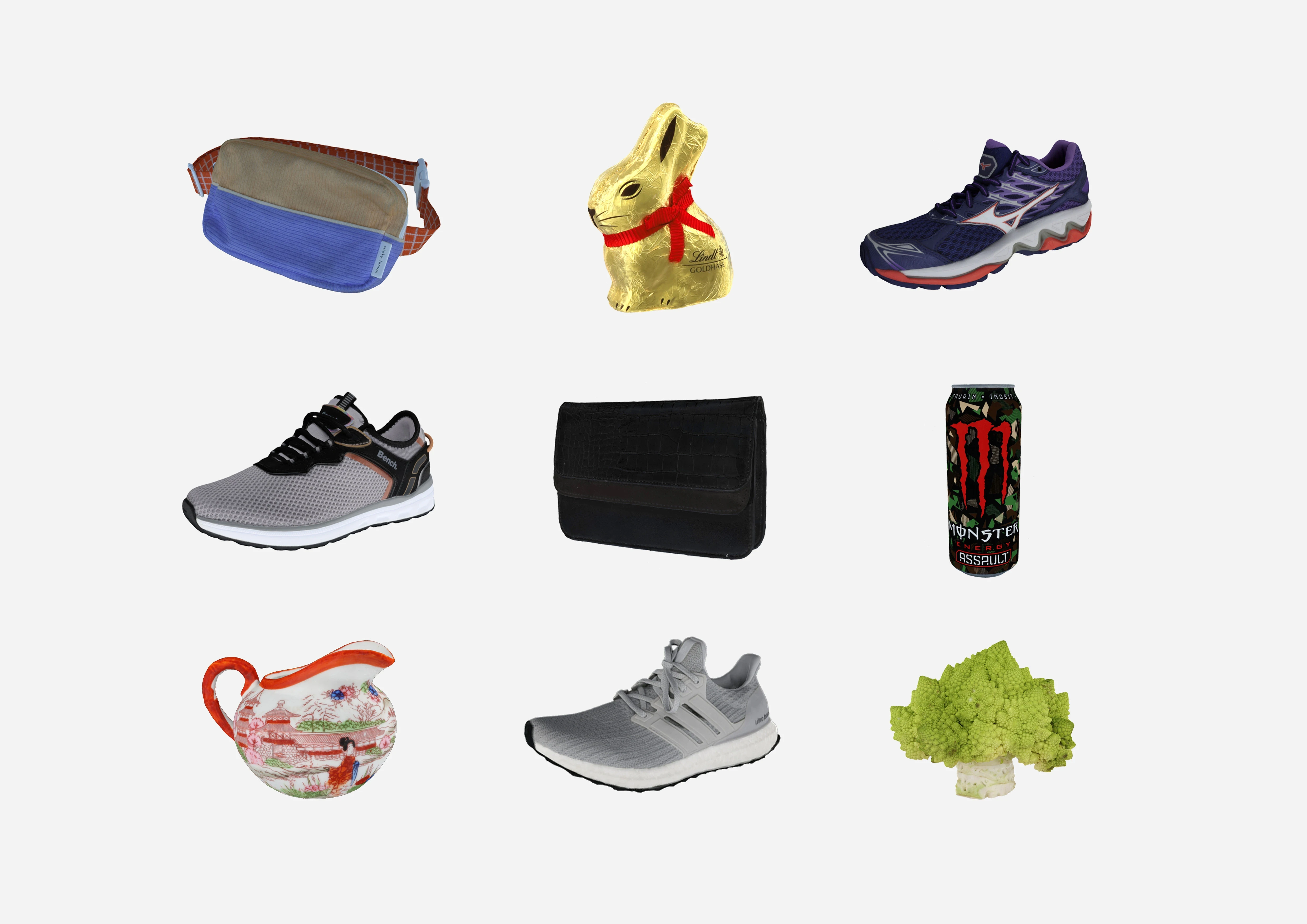 Collage of different ecommerce 3D models.