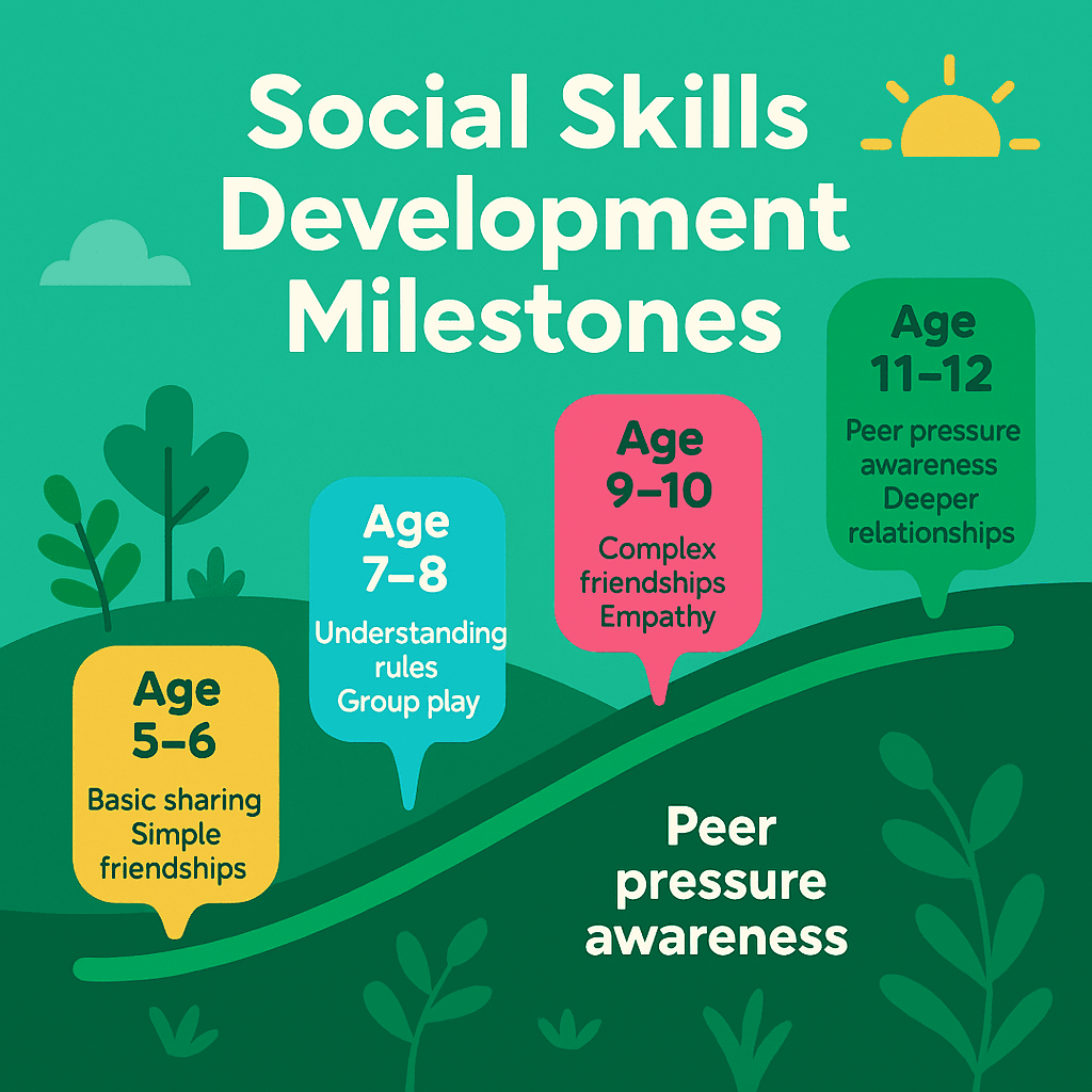 Graph showing social skills development milestones from ages 5-12