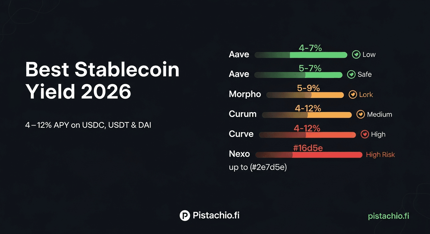 Comparison table showing stablecoin yield rates across Aave, Morpho, Curve, and Pendle for 2026 with risk grades