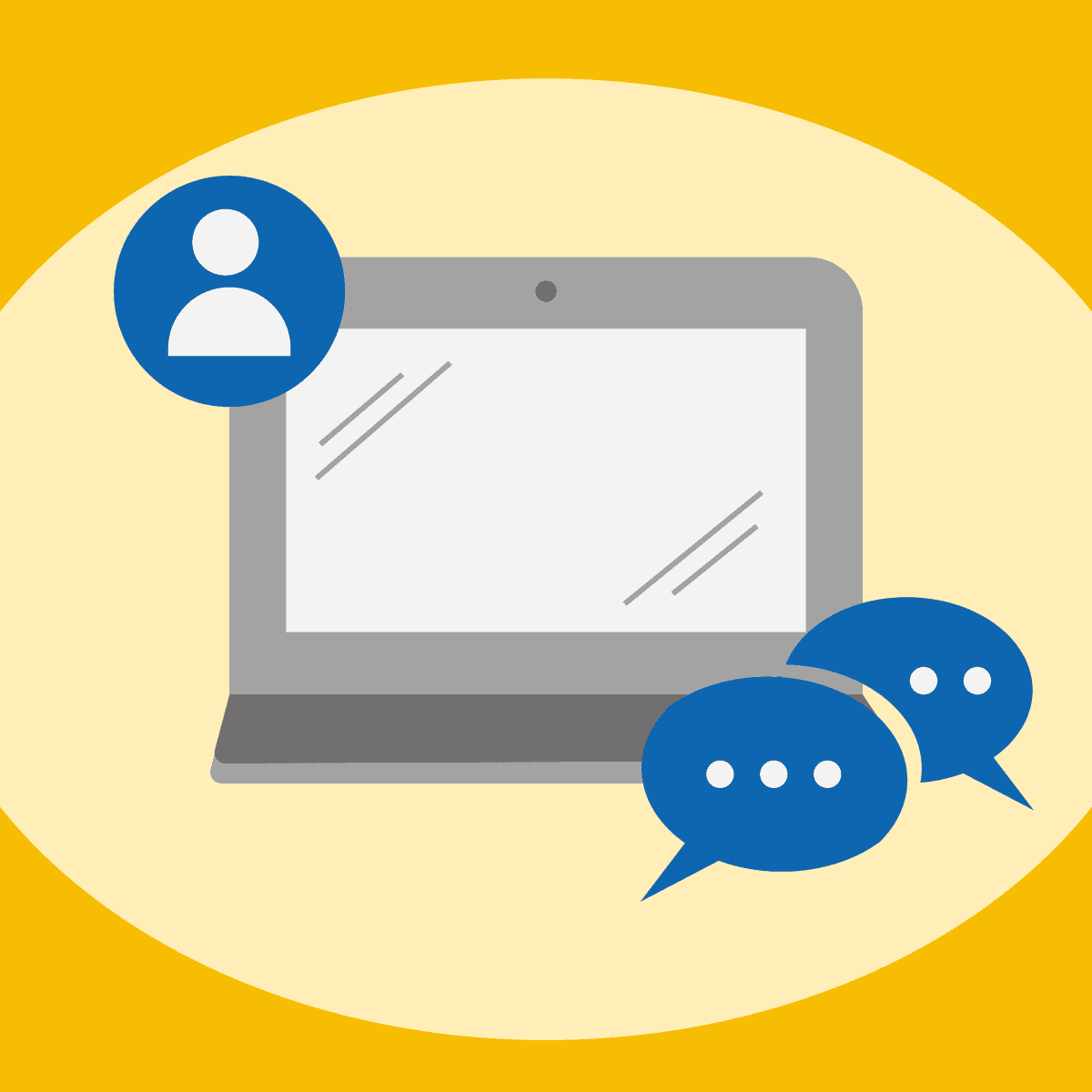 Illustration of a contact interface with user and message icons, representing inquiry submission.