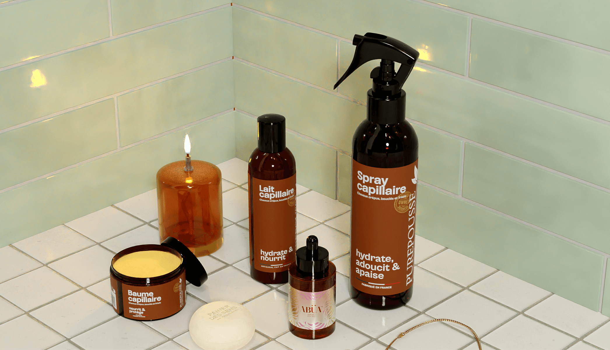 Hair Products in bathroom setting