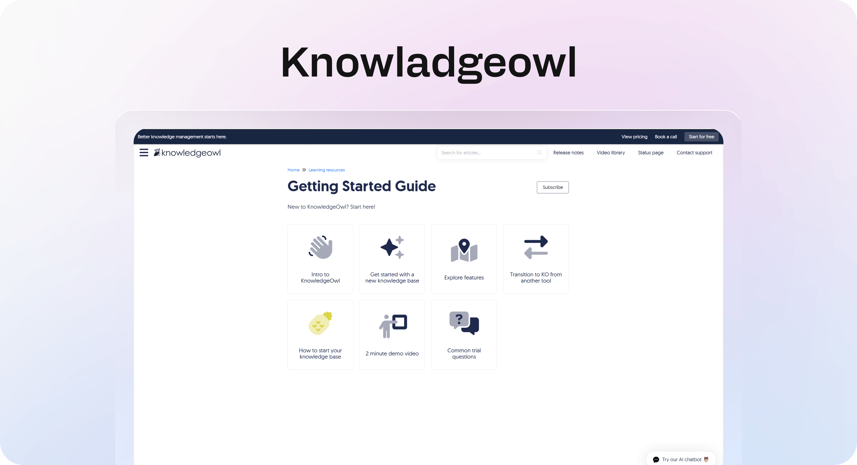 KnowledgeOwl help center homepage example