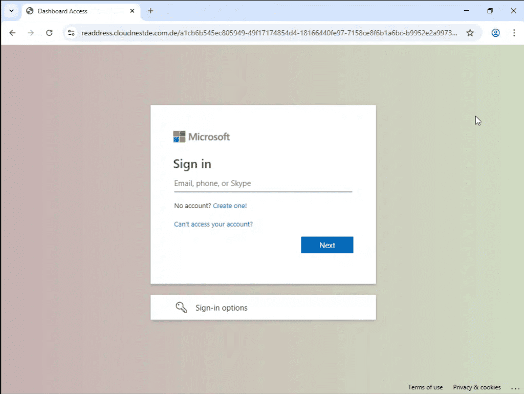 Ein Anmeldebildschirm für Microsoft, der den Benutzer auffordert, seine E-Mail, sein Telefon oder Skype einzugeben. Unterhalb des Eingabefeldes befinden sich Optionen zum Erstellen eines Kontos oder zum Zugriff auf Hilfe bei Kontoproblemen. Der Hintergrund hat einen weichen Farbverlauf.