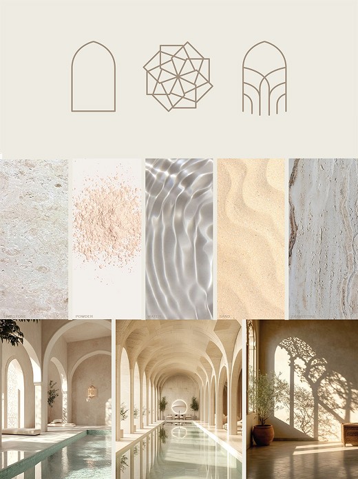 Taupe Sepid arch icon on a warm neutral background, using curved linework inspired by Persian architecture.
