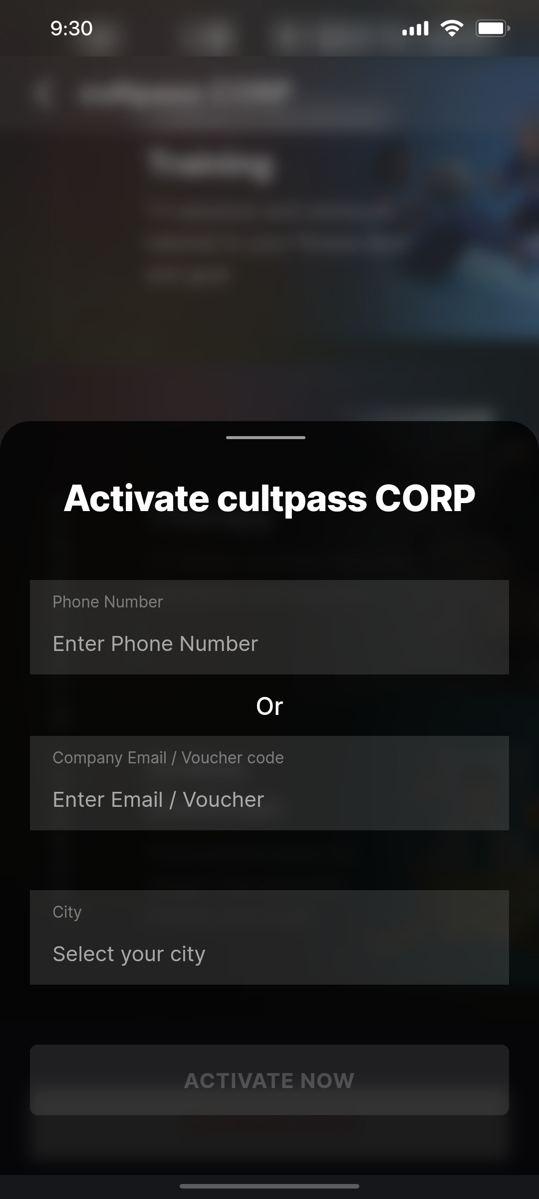 Cult.fit App Activate cultpass CORP Screen