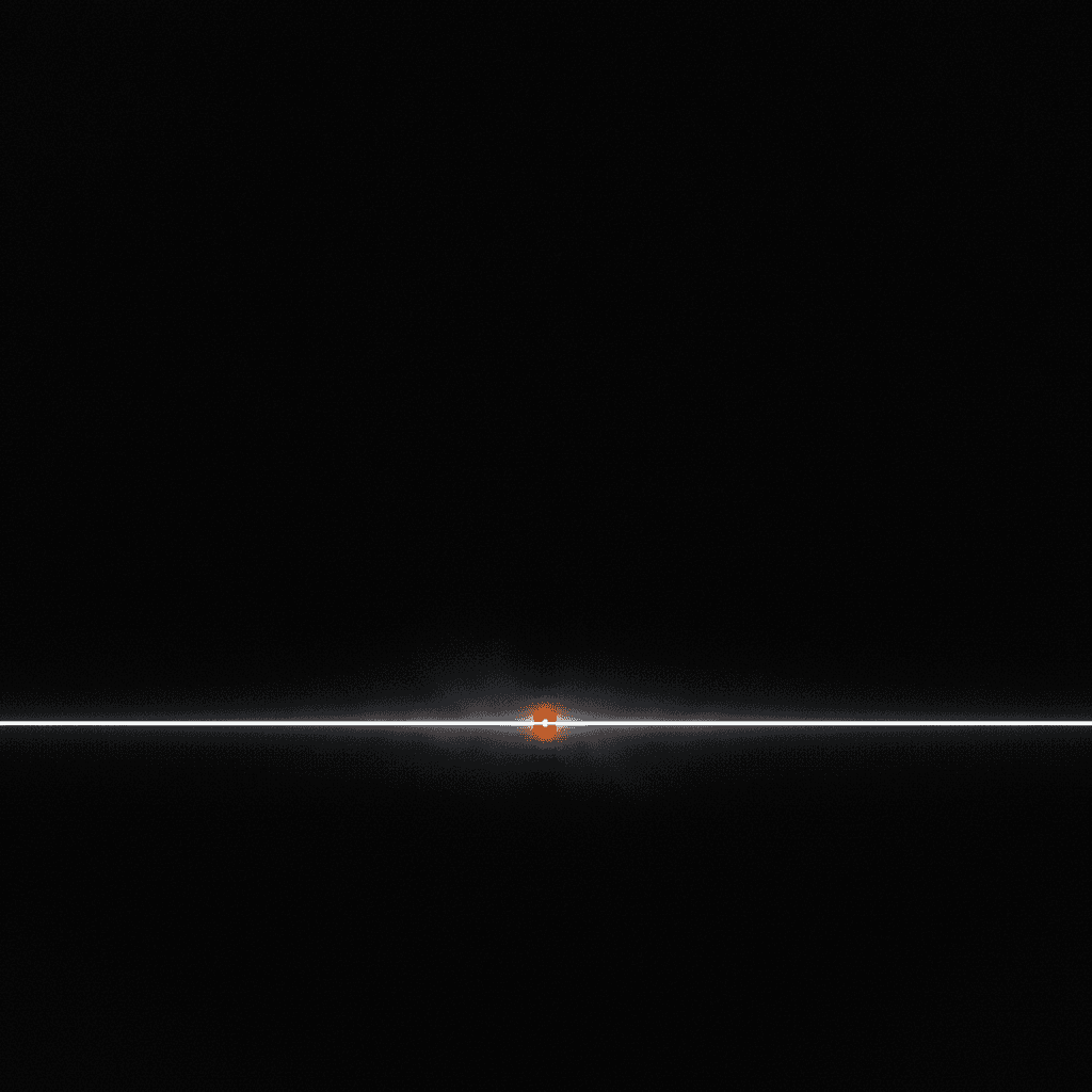 Single thin orange line of light bisecting a deep black architectural void