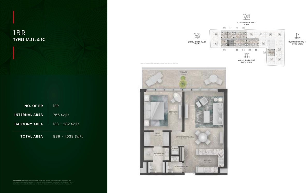 The Golf Residence Floor Plan 1 BR