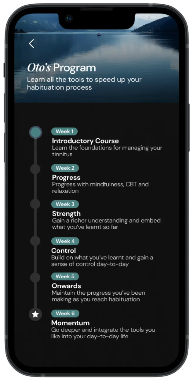 The Oto Tinnitus app shown on a mobile phone