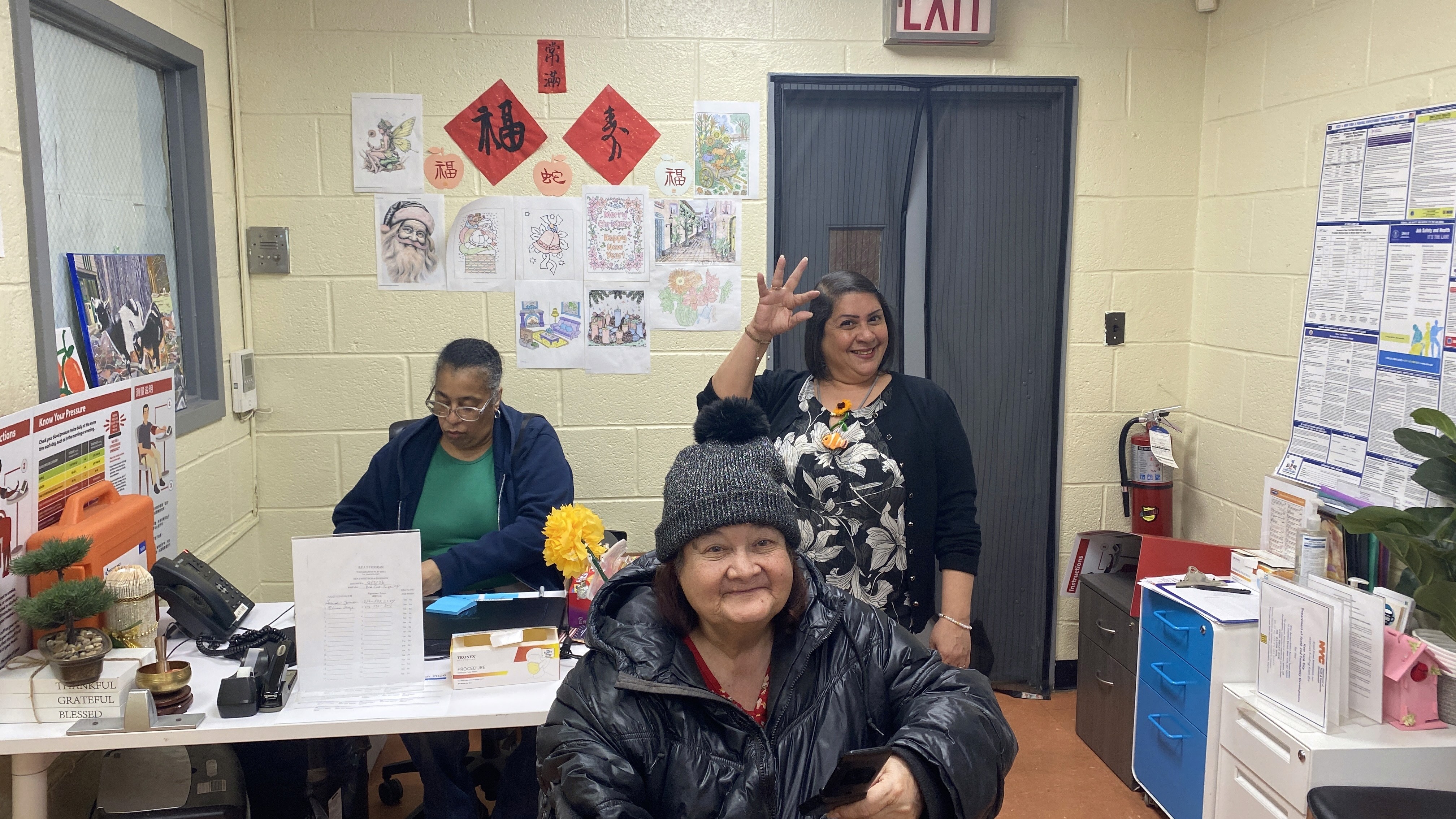 Participants and volunteers hang out at the Baruch site.