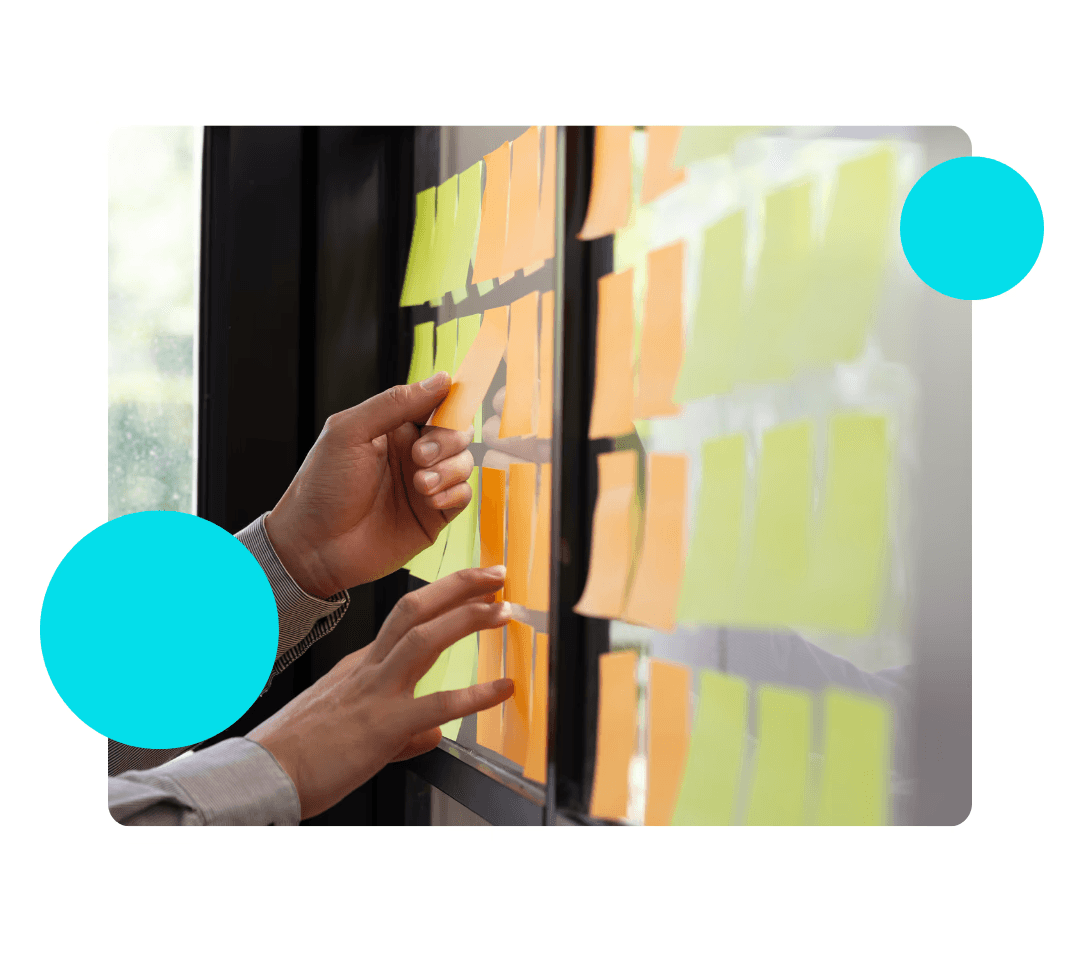 A complex network of interconnected nodes and lines, representing a system or process.  The nodes are various shapes and sizes, some containing text or icons. The overall style is dark with purple accents.