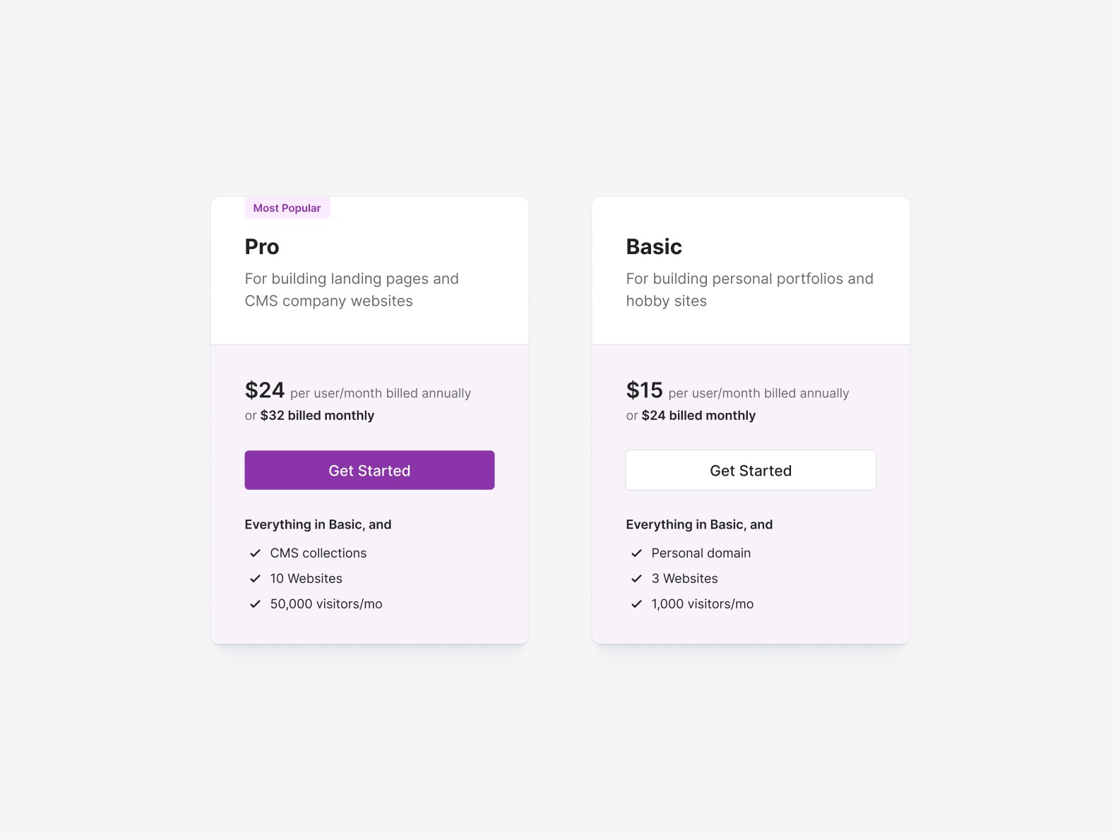 Pricing Cards