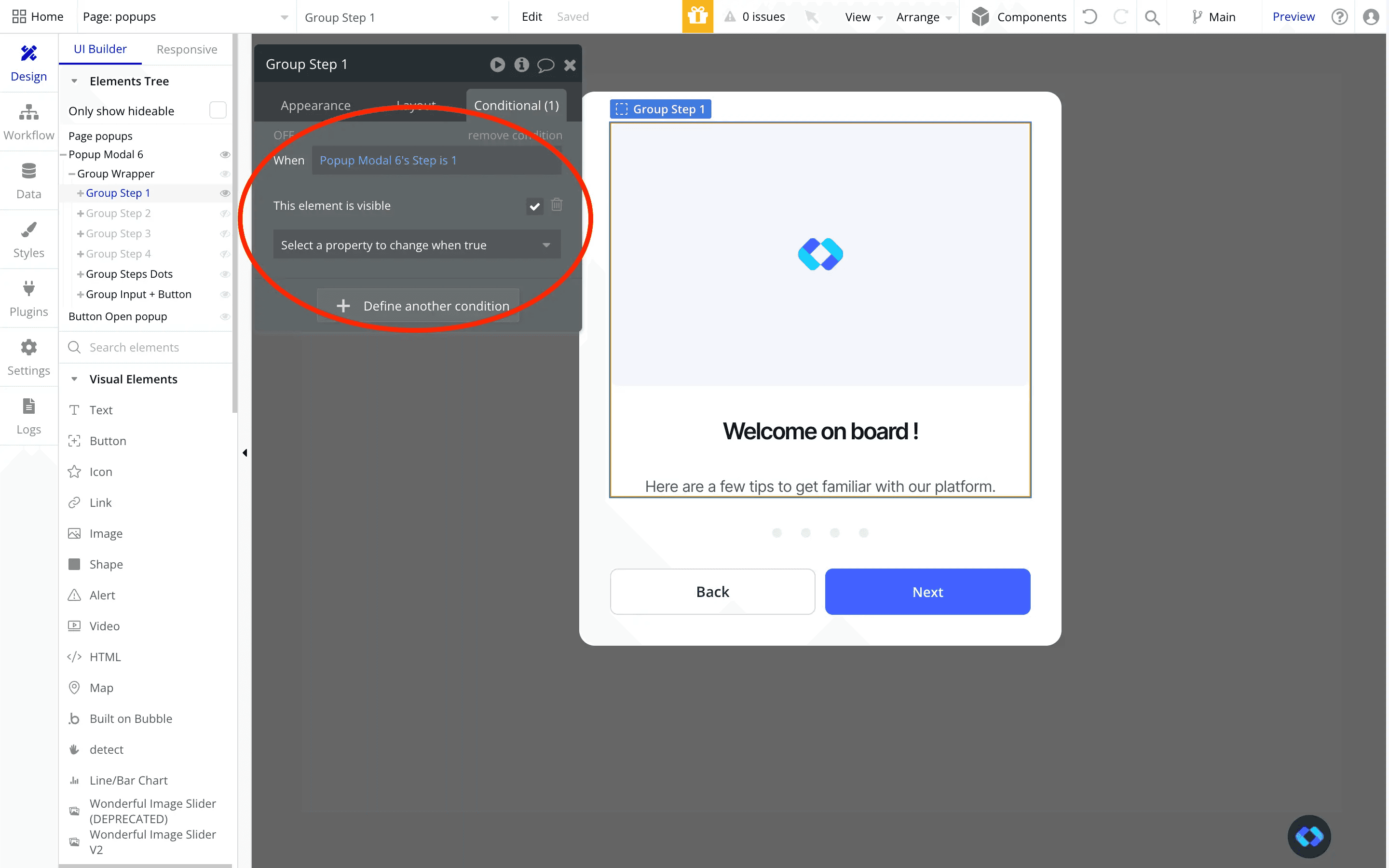 bubble.io multi step popup