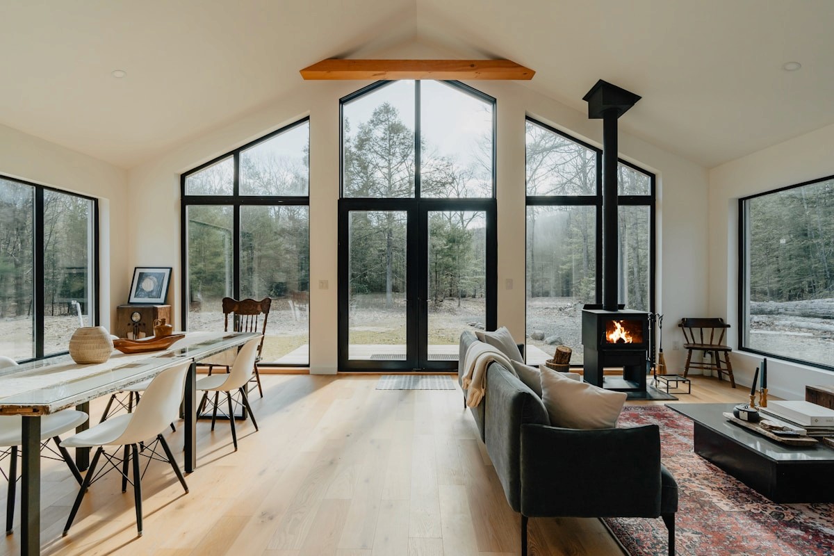 Mountain home living room with fireplace