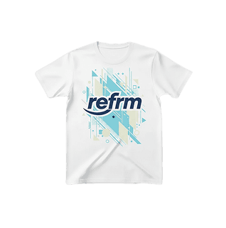 White graphic tee with Refrm wordmark.