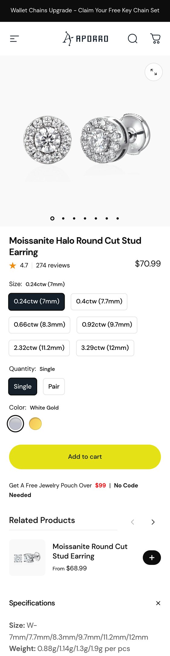 Jewelry product options include: earring for Moissanite Halo Round Cut Stud Earring from APORRO.