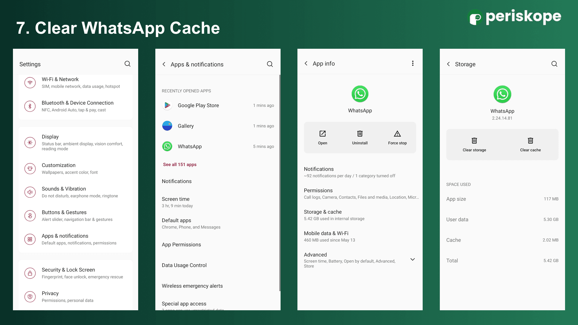 Clearing WhatsApp cache on an Android device