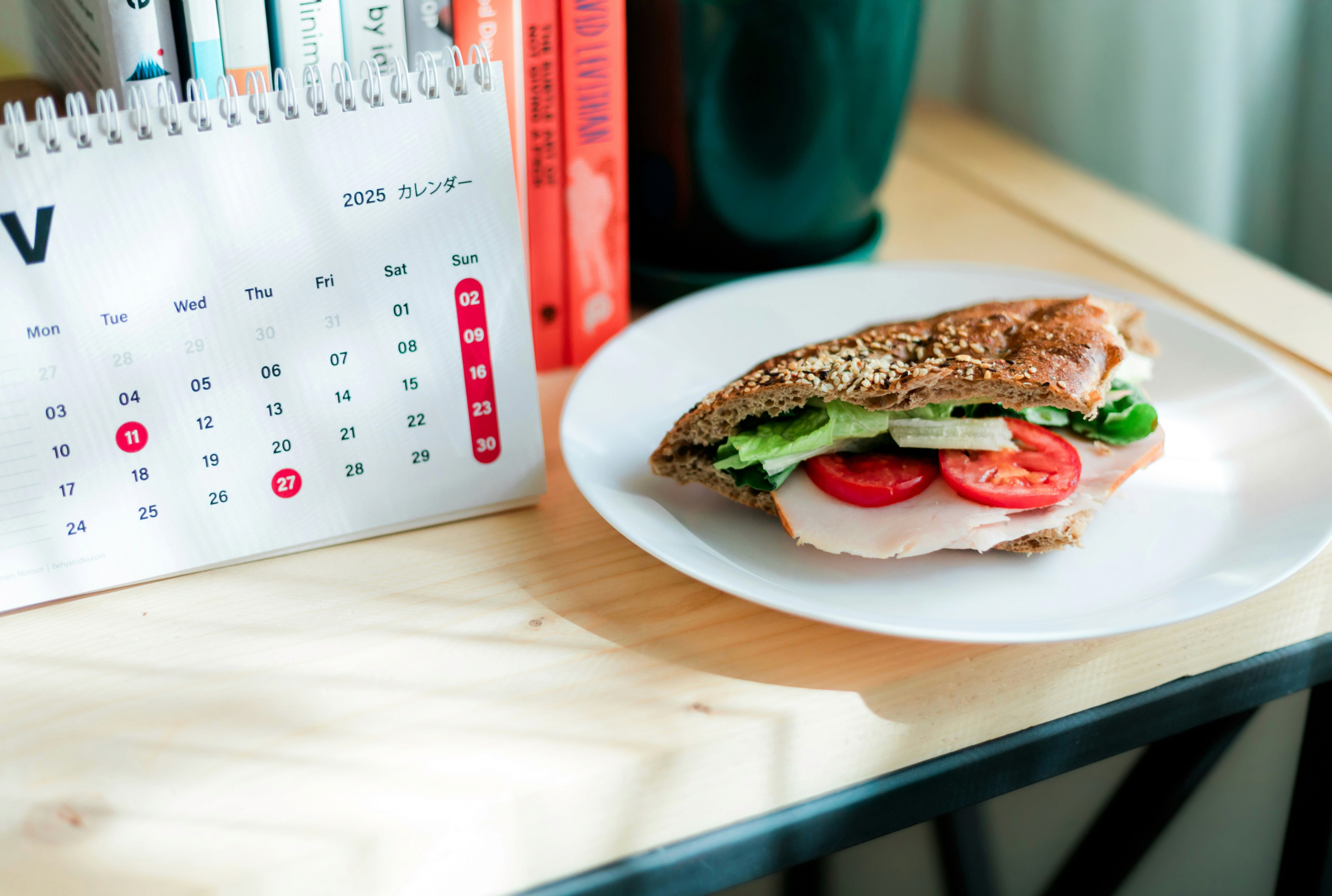 Healthy meal next to a calendar