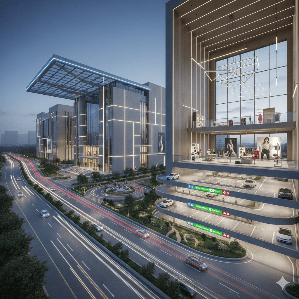 Luxury double-height retail showrooms commercial space SCDA Dwarka