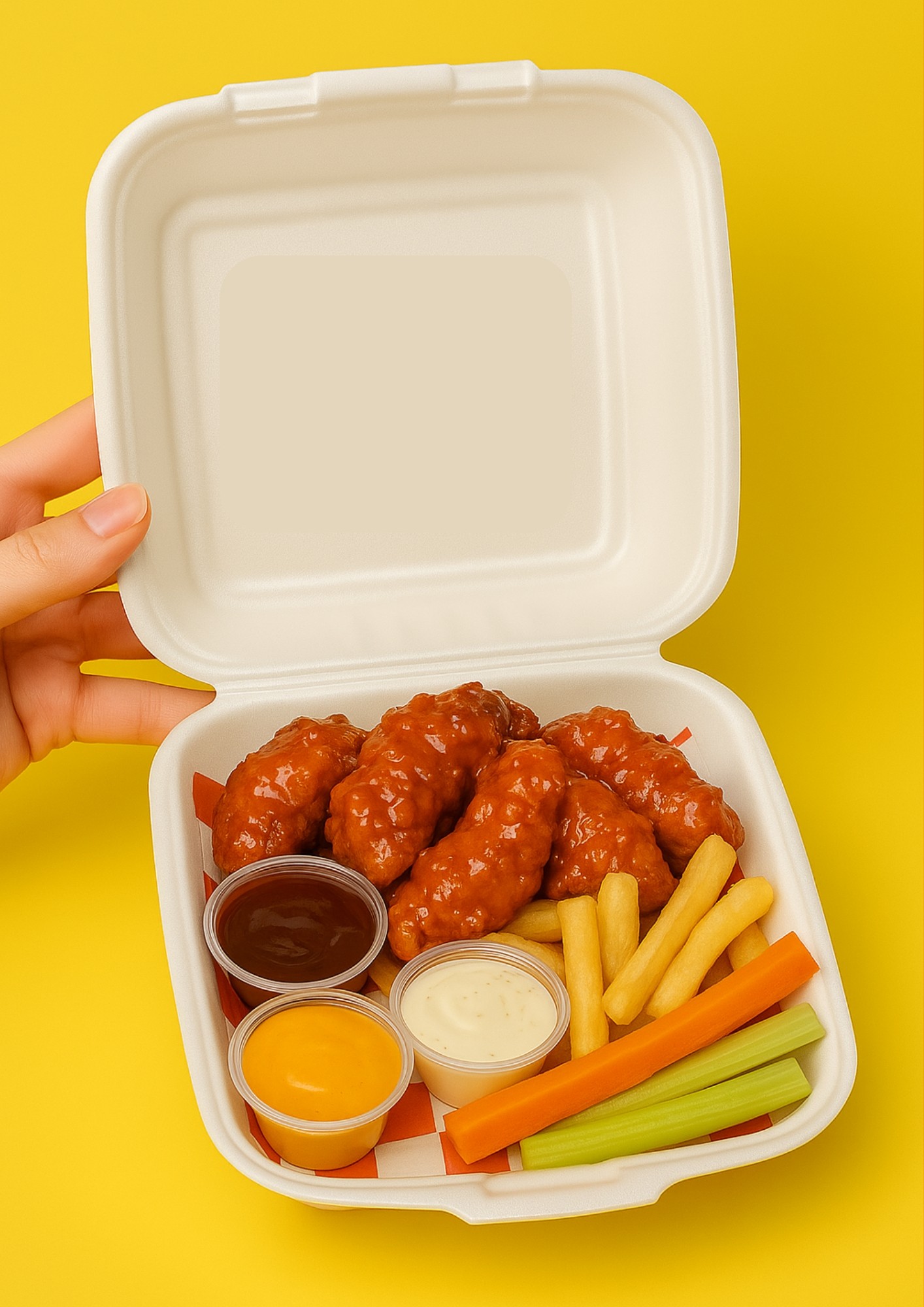Boneless con papas y aderezos