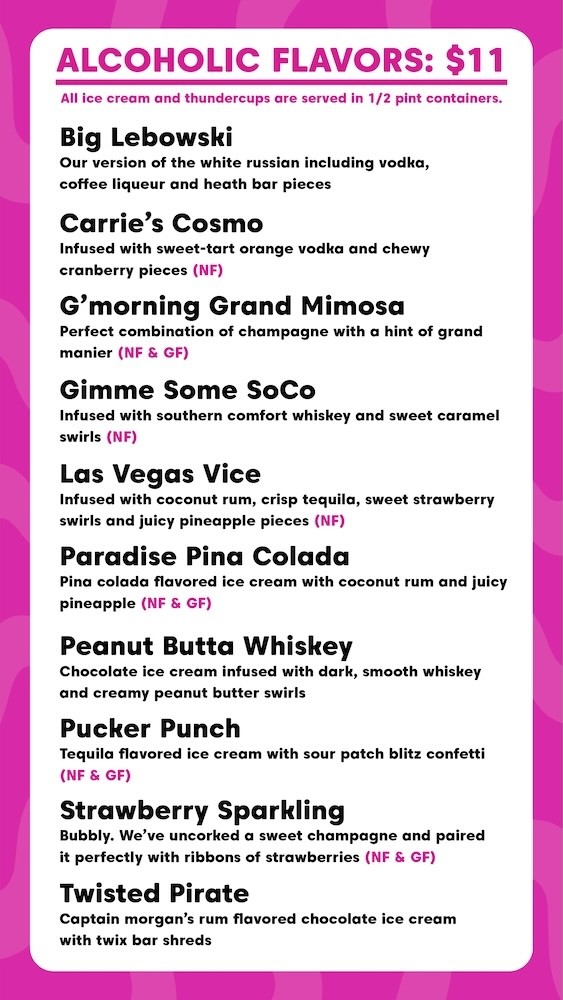 Sweet & Boozy ice cream Menu graphic
