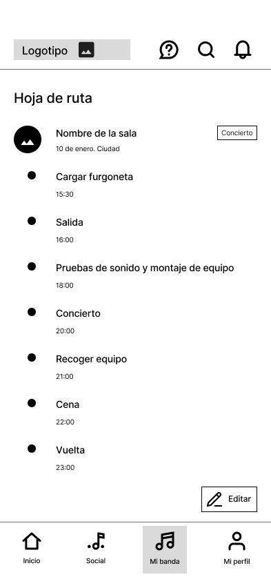 Wireframe de app para músicos