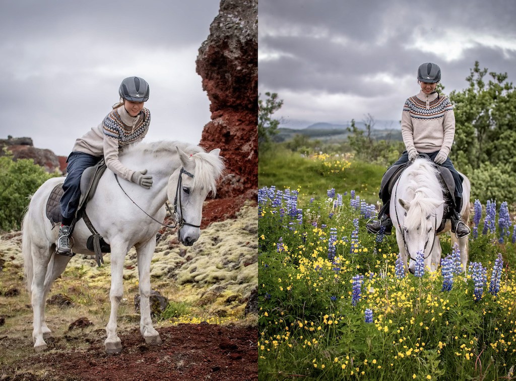 Gruppe von Reitern überquert einen Fluss