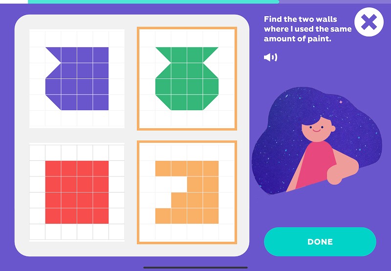 Compare areas: find two shapes with the same area 