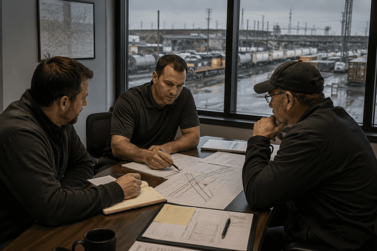 Cleared construction site staked out for survey