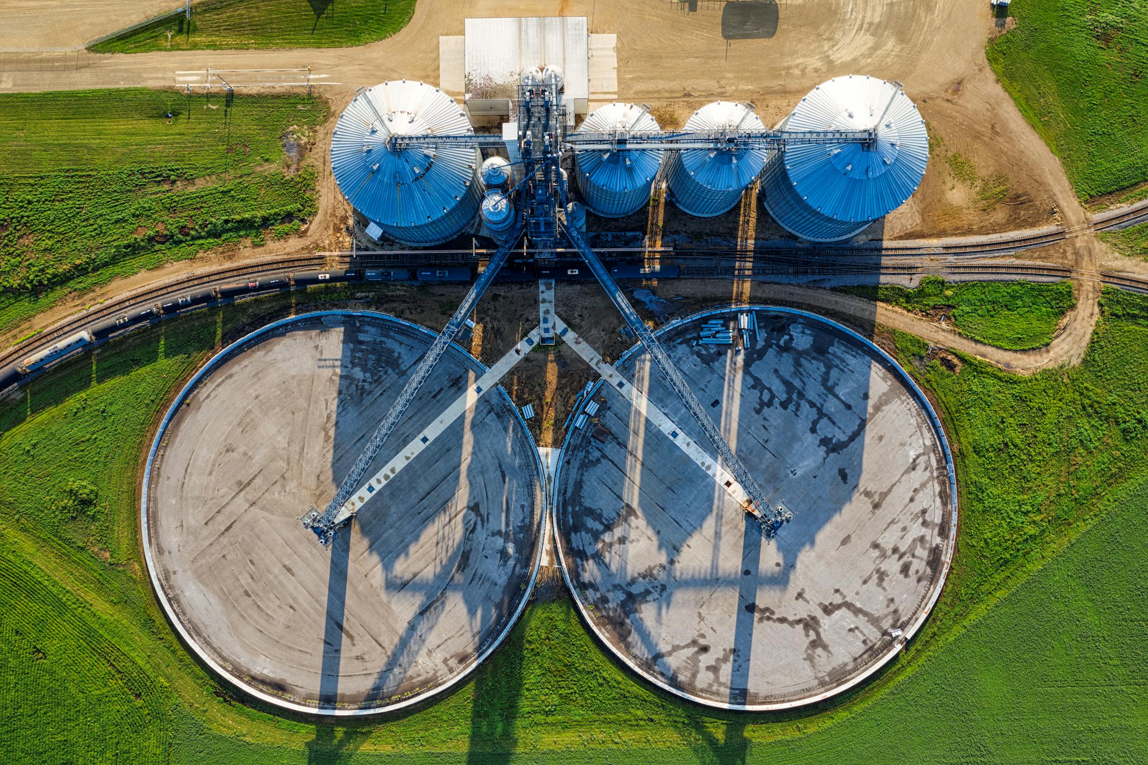 Aerial view of water treatment infrastructure