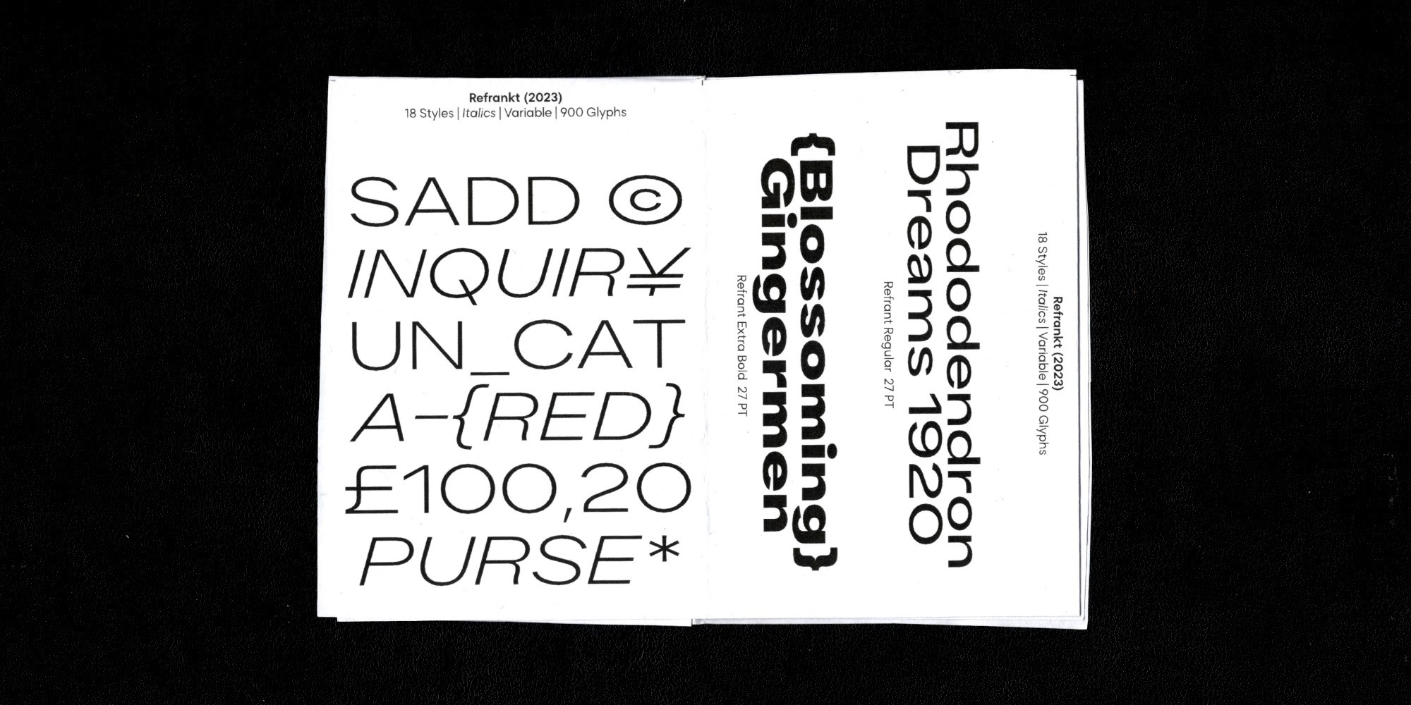 Refrankt futurustic sans serif typeface by Groteskly Yours Stduio used in a specimen zine