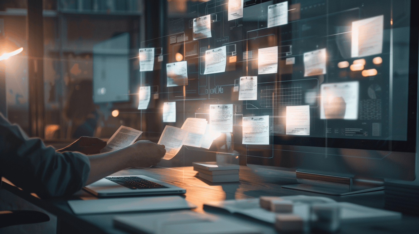 Creative workspace with large windows and a wall full of inspiration boards.