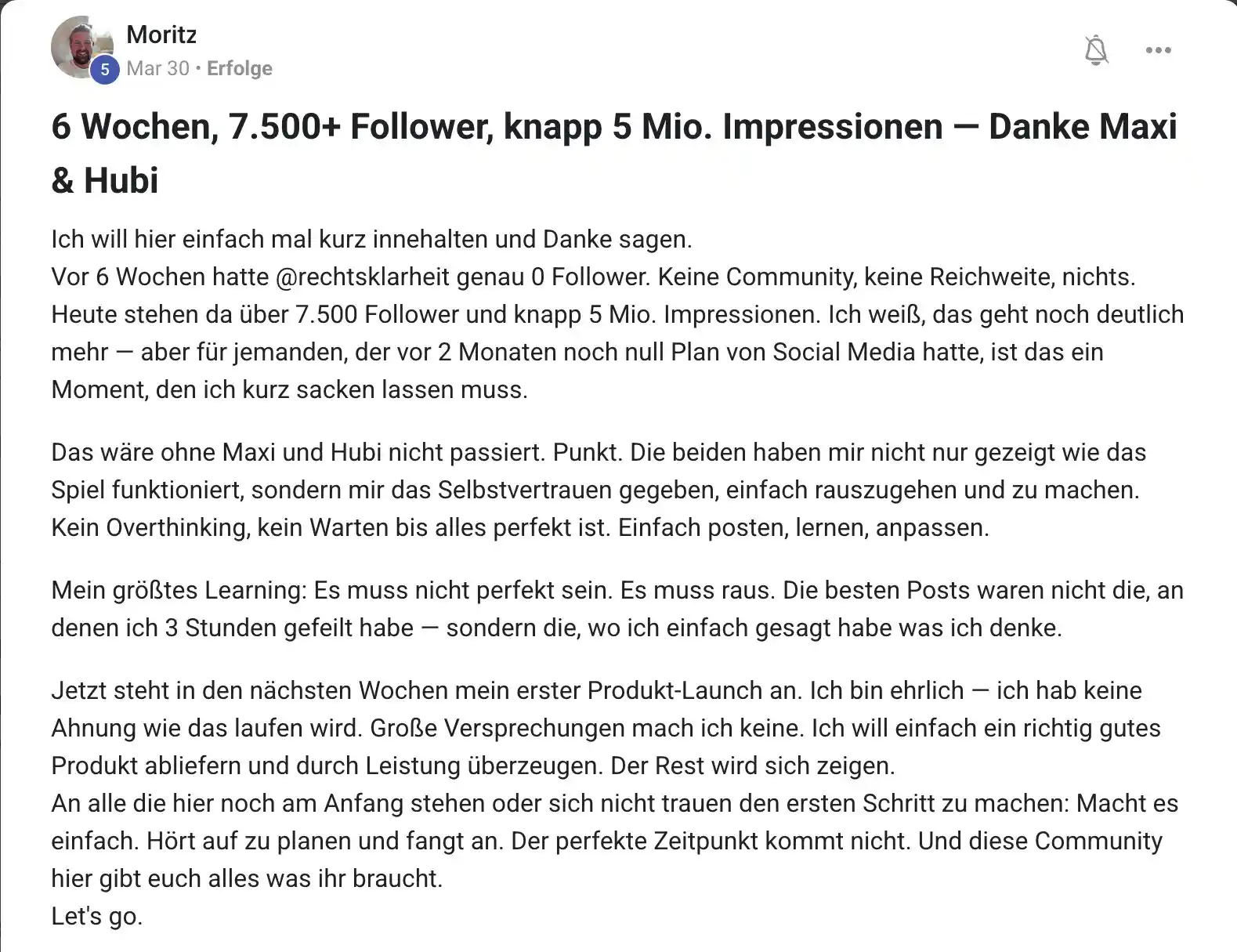 Erfolgsbericht KI Creator Akademie: Jurist Moritz wächst in 6 Wochen auf über 7.500 Follower