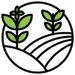 Circular icon showing green plant seedlings growing in a farm field