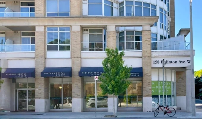 Outside Midtown Dental Studio on Eglinton with the dental office at 158 Eglinton Ave. W